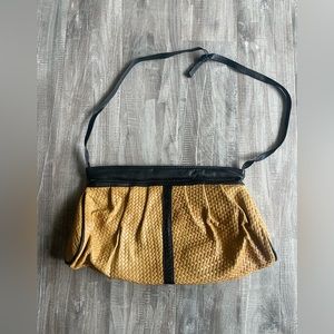 Vintage Faux Woven Purse Tan & Black